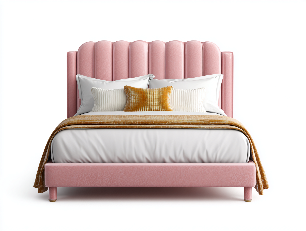 Camas dobles tapizado tela con cabecero acolchado 200x160x115 cm - rosa - diseño moderno para dormitorio-Denupbase