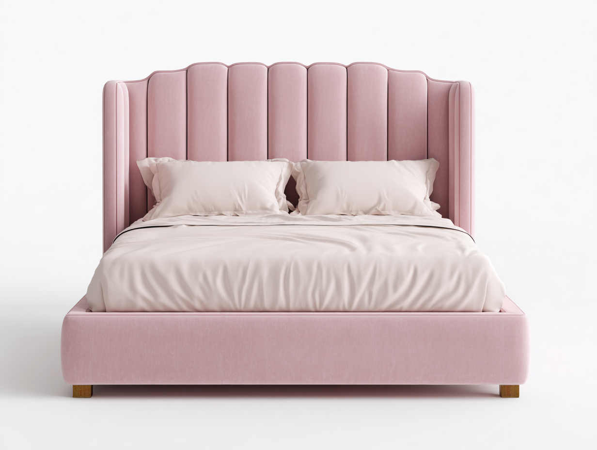 Camas dobles tapizado tela 200x160x110 cm rosa patas madera - diseño moderno para dormitorio-Denupbase