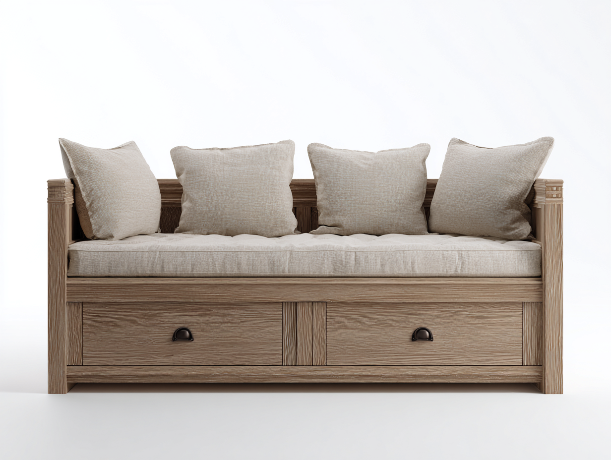 Sofás cama de madera con cajones 200x90x85 cm - marrón - diseño funcional con almacenamiento-Denupbase