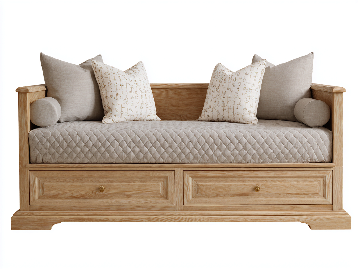 Sofás cama madera con cajones 200x95x88 cm - madera natural-beige - diseño funcional para dormitorio y salón-Denupbase