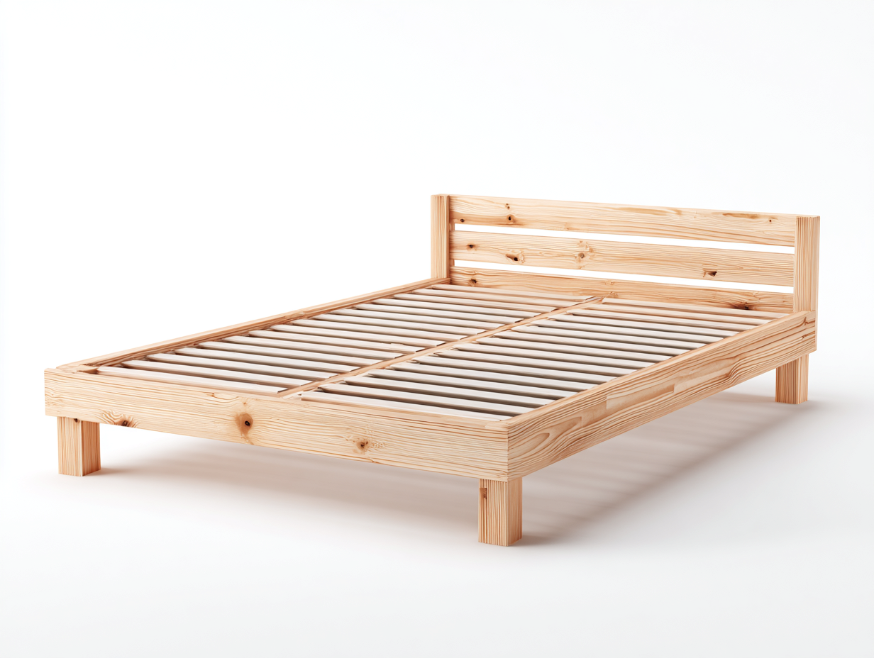 Camas dobles madera maciza con cabecero 200x160x95 cm - madera natural - diseño sencillo para dormitorio-Denupbase