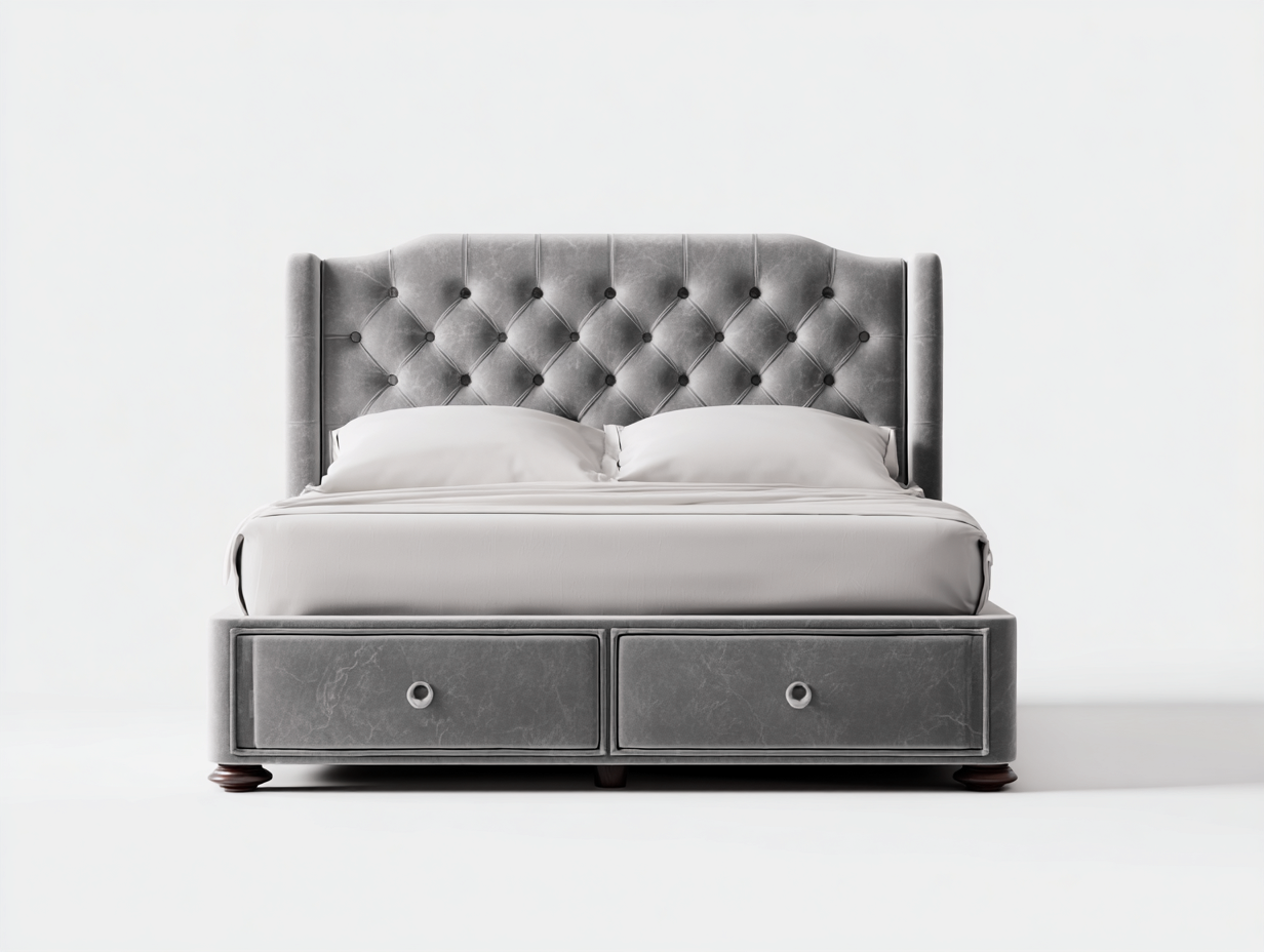 Camas dobles tapizado de tela con 2 cajones 200x160x110 cm - gris - diseño clásico acolchado-Denupbase