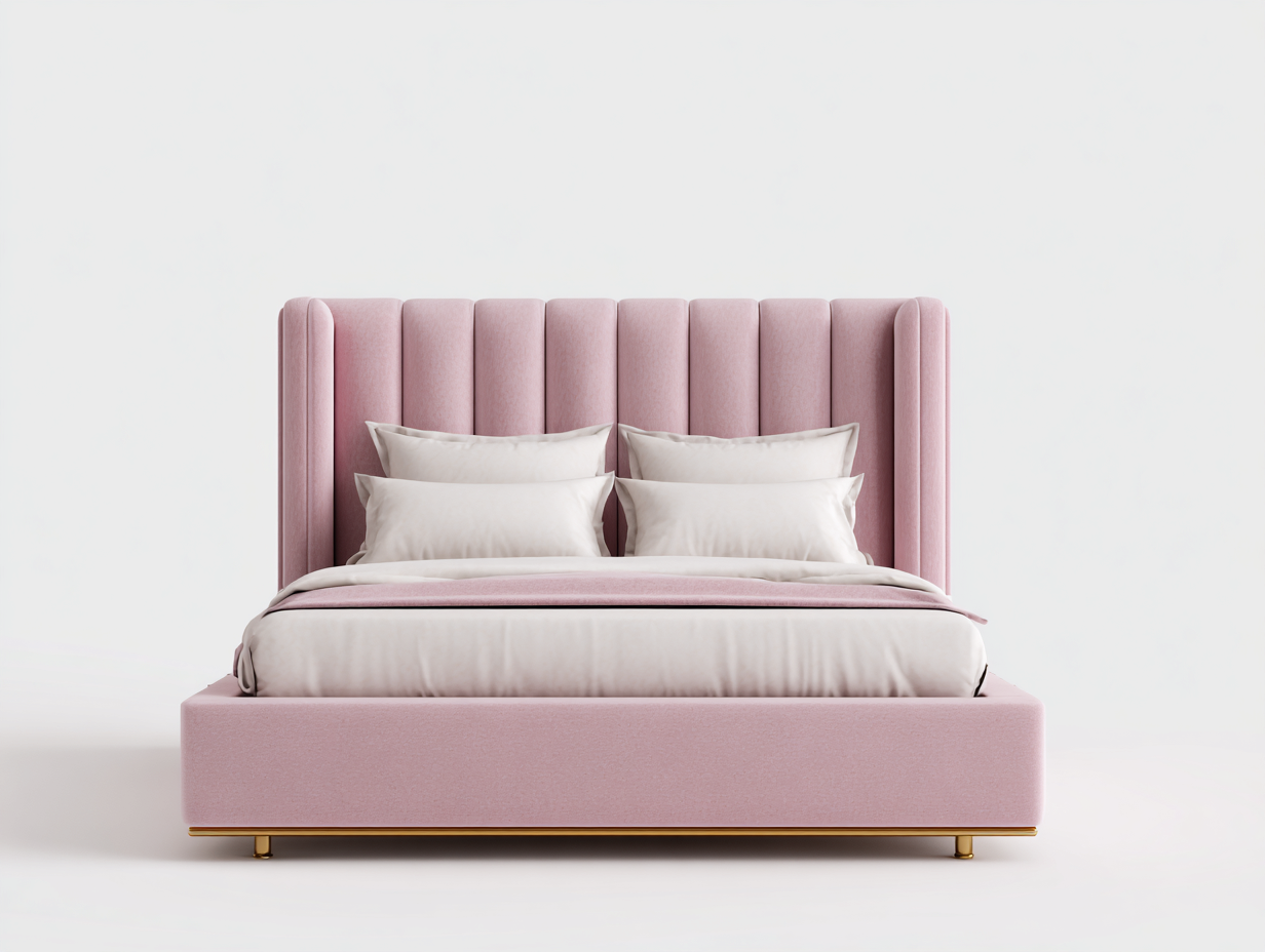 Camas dobles tapizadas de tela 200x160x110 cm - rosa - diseño moderno con cabecero acolchado-Denupbase