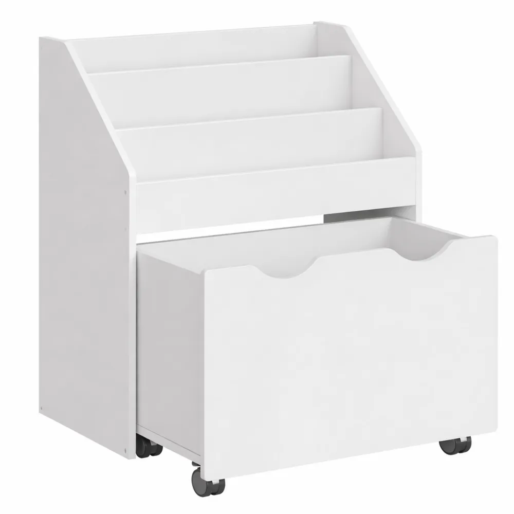 Multifunktionales Kinderregal mit Aufbewahrungsbox und Rollen, für Kinder- und Spielzimmer, wolkenweiß