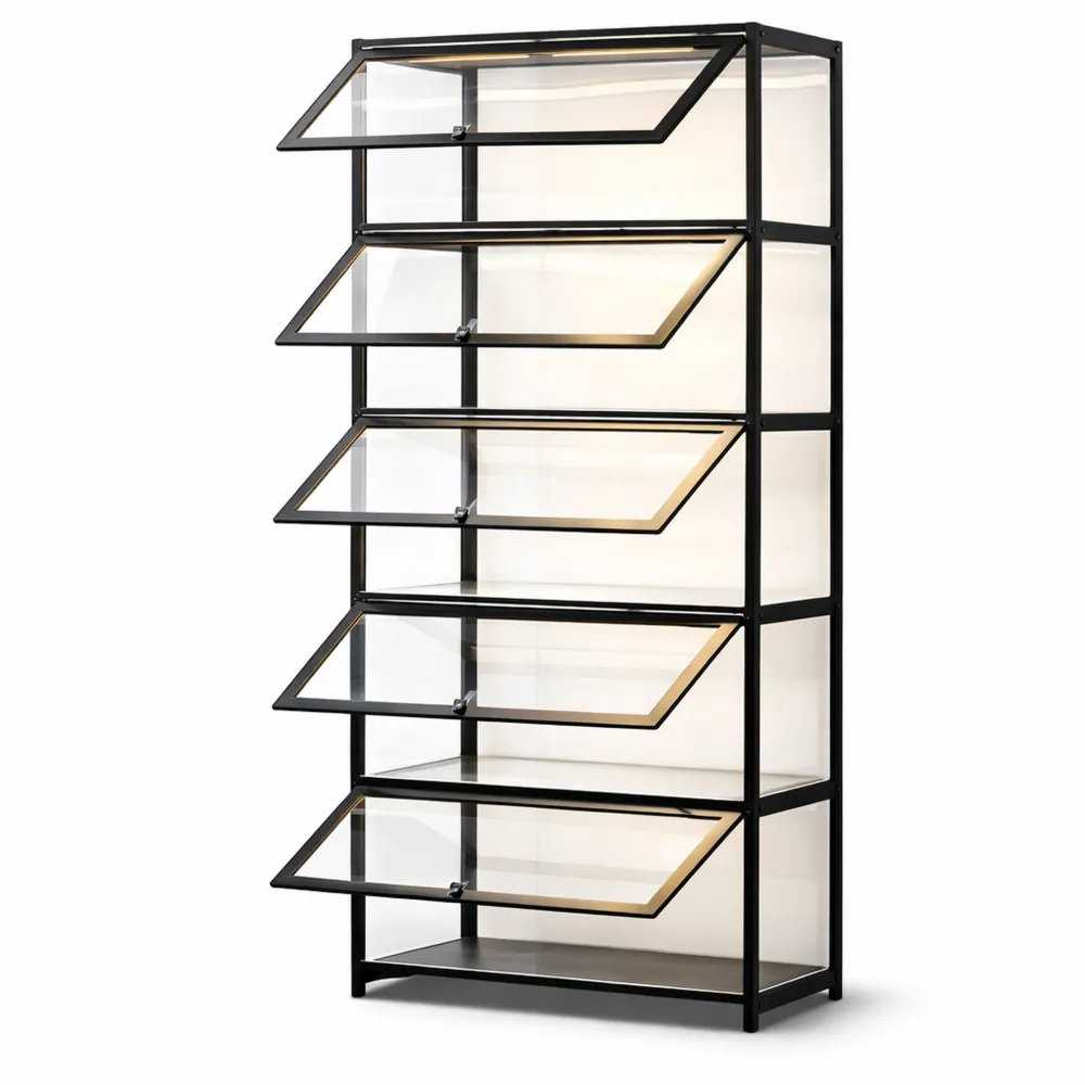 Vitrine mit Acrylglastür, 5-stufige Ausstellungsvitrine für Sammlerstücke und Spielzeug, Kinderbücherregal für Schlafzimmer und Spielzimmer