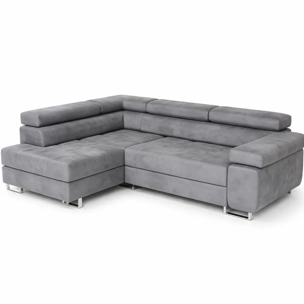 Ecksofa mit Bettkasten und Schlaffunktion, 3-Sitzer Schlafcouch für Wohnzimmer, Hellgrau mit Ottomane Links