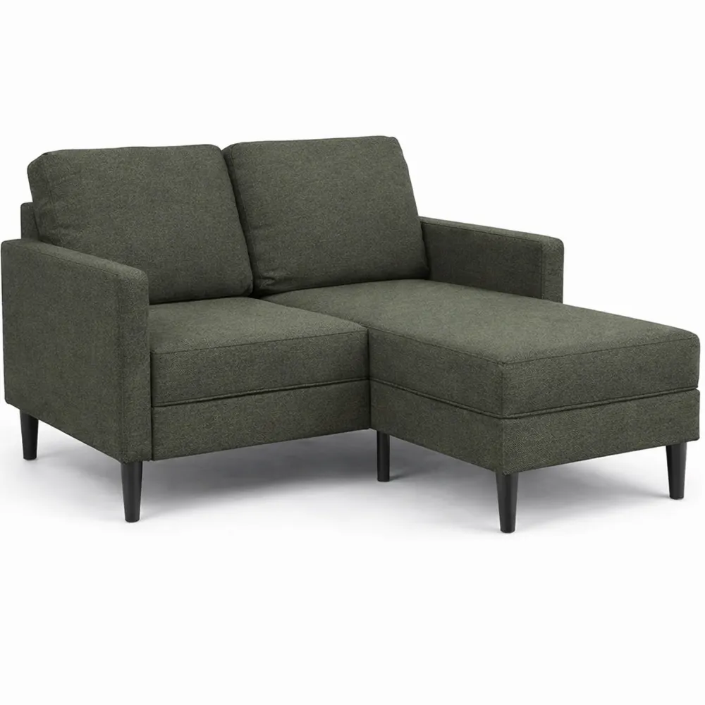 L-förmiges 2-Sitzer-Sofa mit Chaiselongue aus Kunstleder in Armeegrün, 125 cm