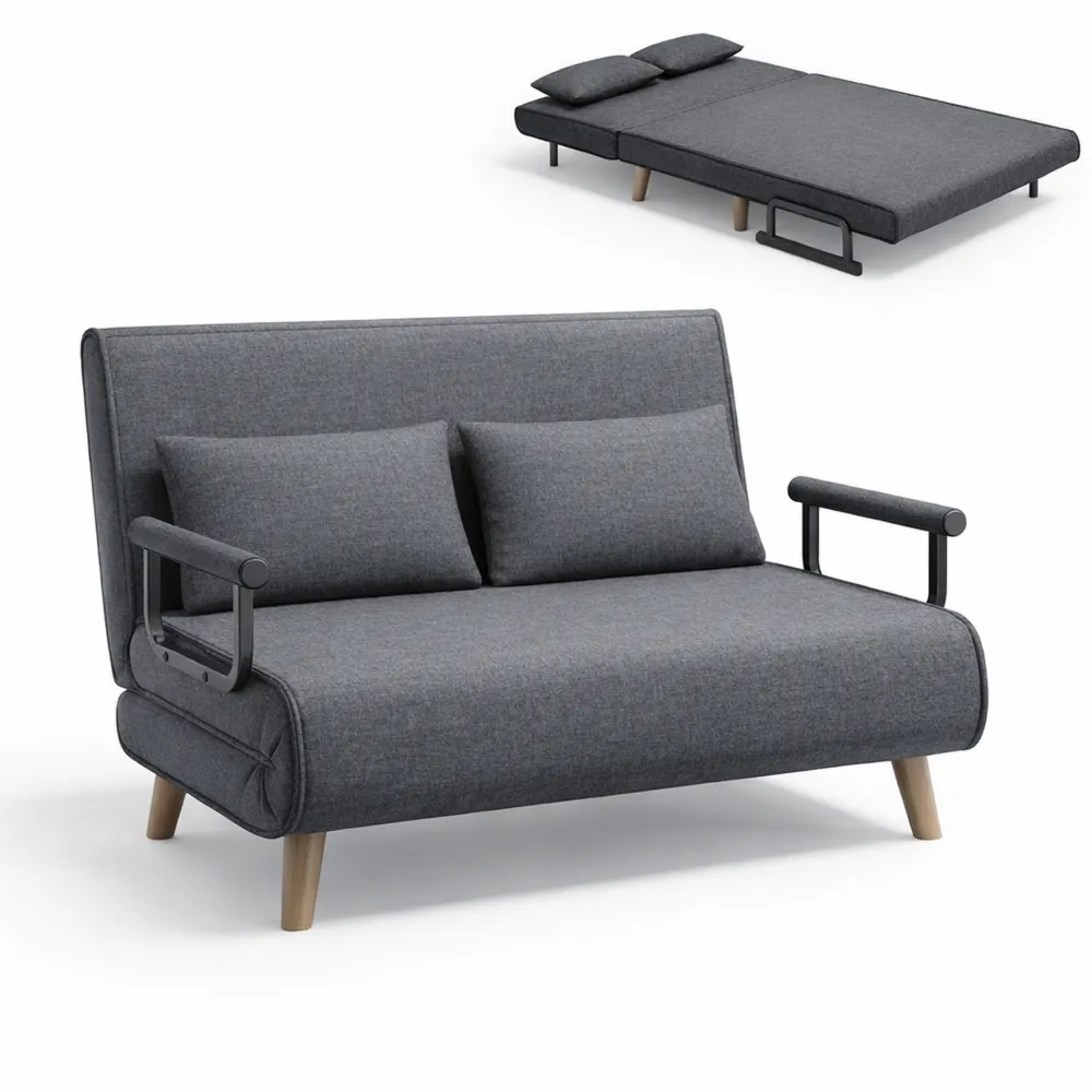 Komfortables Schlafsofa mit Verstellbarer Rückenlehne und Kissen, Dunkelgrau