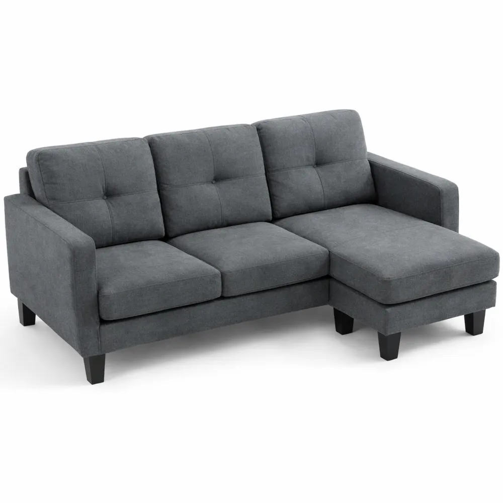 Modulare Eckcouch mit Chaiselongue in Dunkelgrau, Komfortsitz