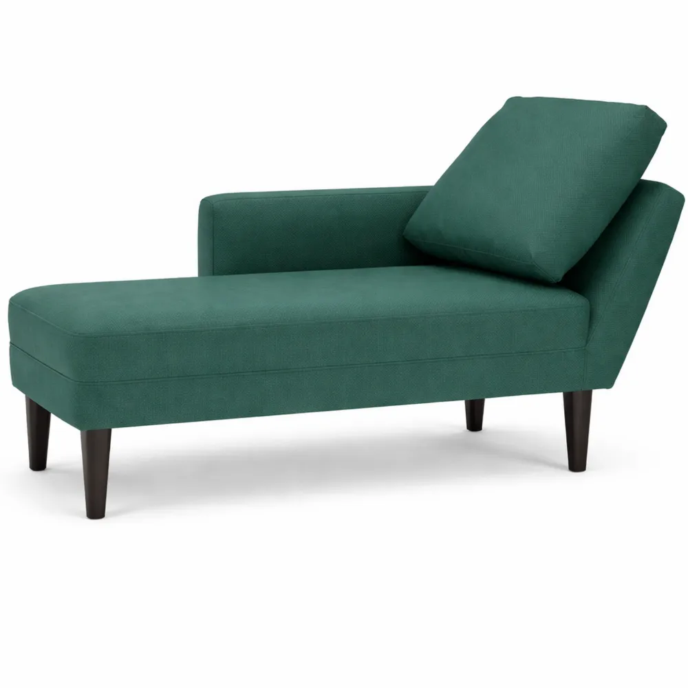 Elegantes Schlafsofa mit Kissen und rechter Armlehne in Dunkelgrünem Samt