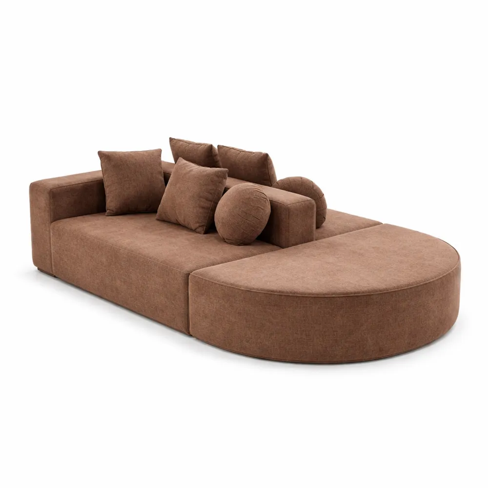 Modulares Chenille-Sofa mit Schlaffunktion, Braun, Ohne Montage