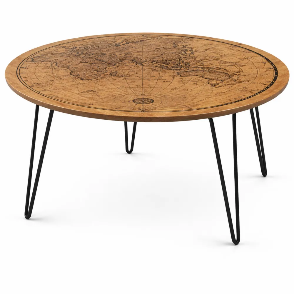 Moderner Couchtisch aus Mangoholz mit Druck, ca. 90 x 46 x 90 cm