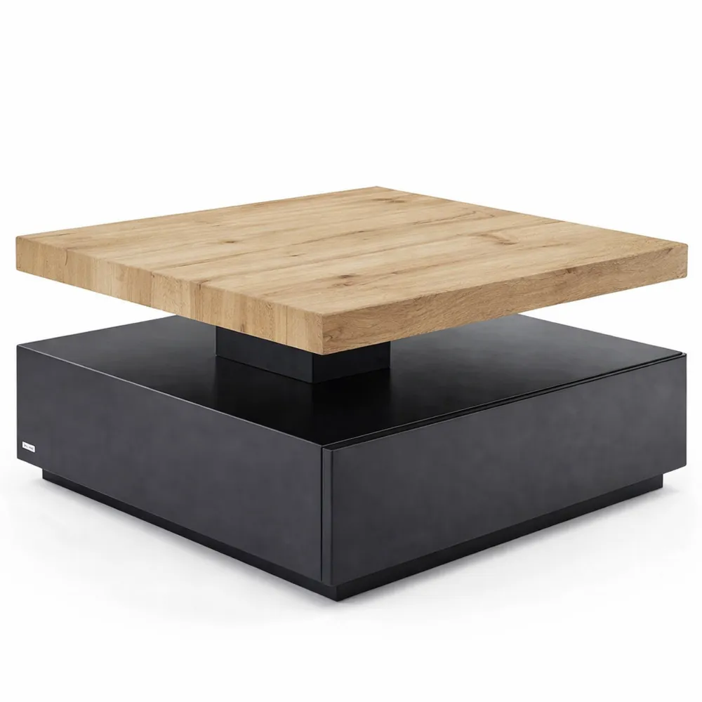 Moderner Couchtisch mit drehbarer Tischplatte, anthrazit und eichefarben