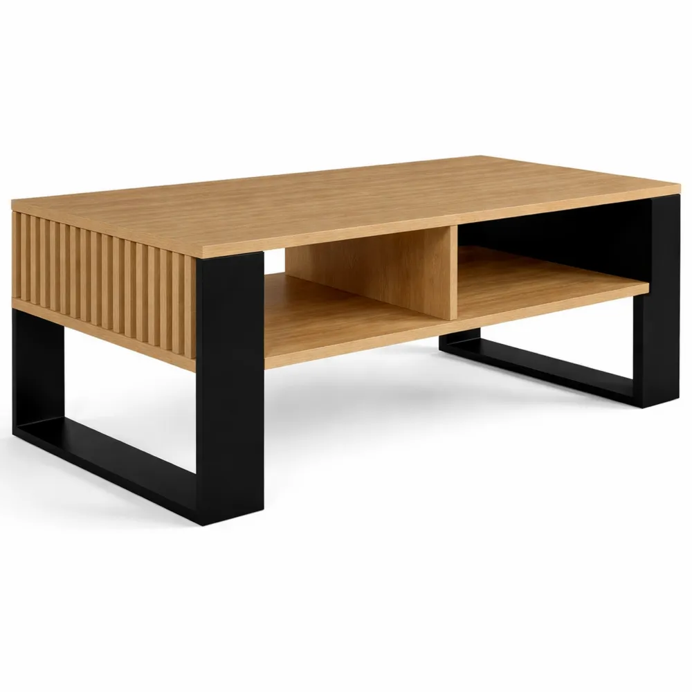 Moderner Wohnzimmertisch mit Ablagen, Beistelltisch kratzfest, 90 x 58 x 50 cm