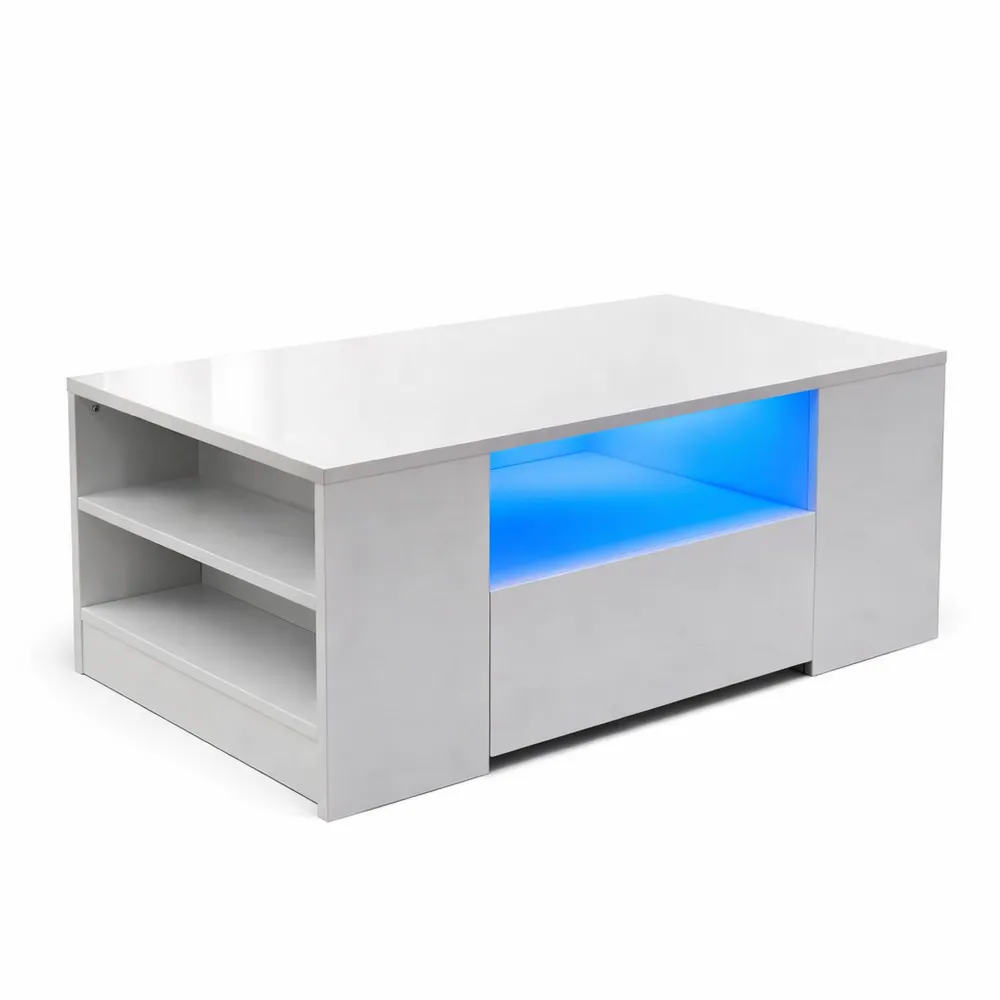 Moderner Couchtisch mit LED-Beleuchtung und Schubladen, 100x55x37cm