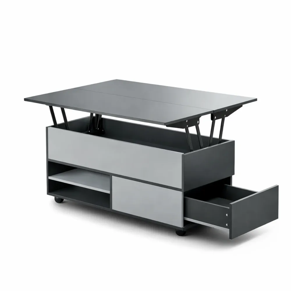 Höhenverstellbarer 3-in-1 Couchtisch mit Stauraum und Rollen