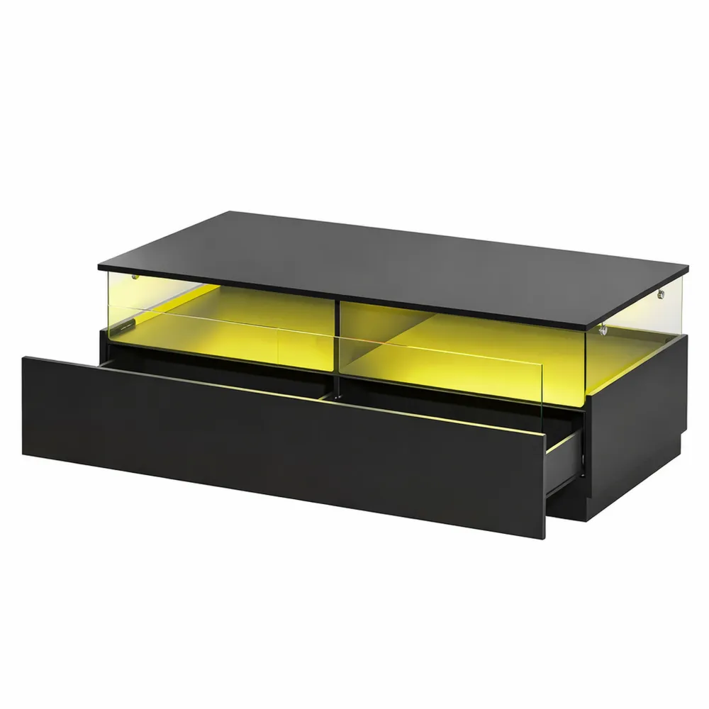 Moderner Wohnzimmertisch mit LED-Beleuchtung, 16 Farben, 108x50x40cm, Schwarz