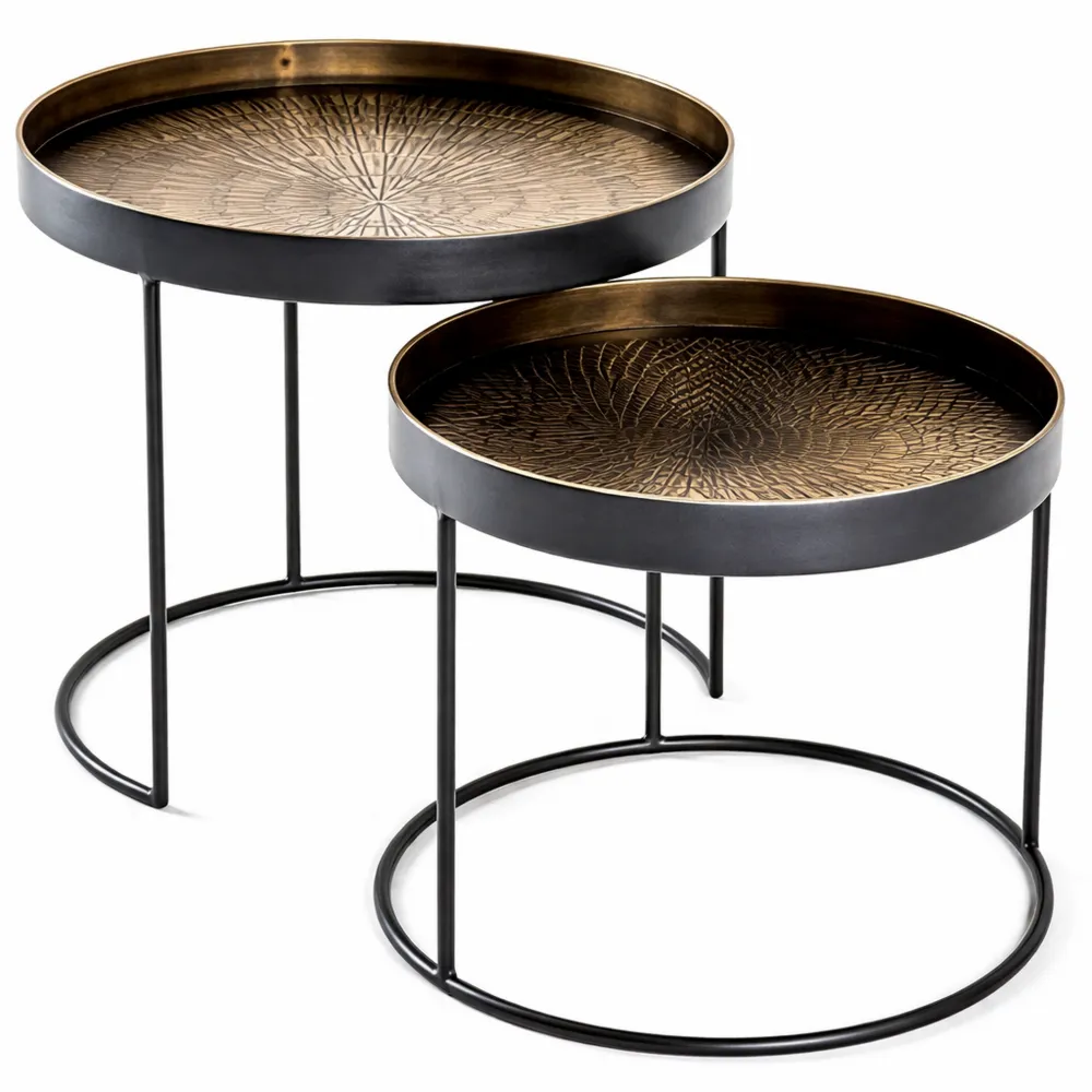 Moderner Beistelltisch im 2er Set, Kupfer und Schwarz, Metall