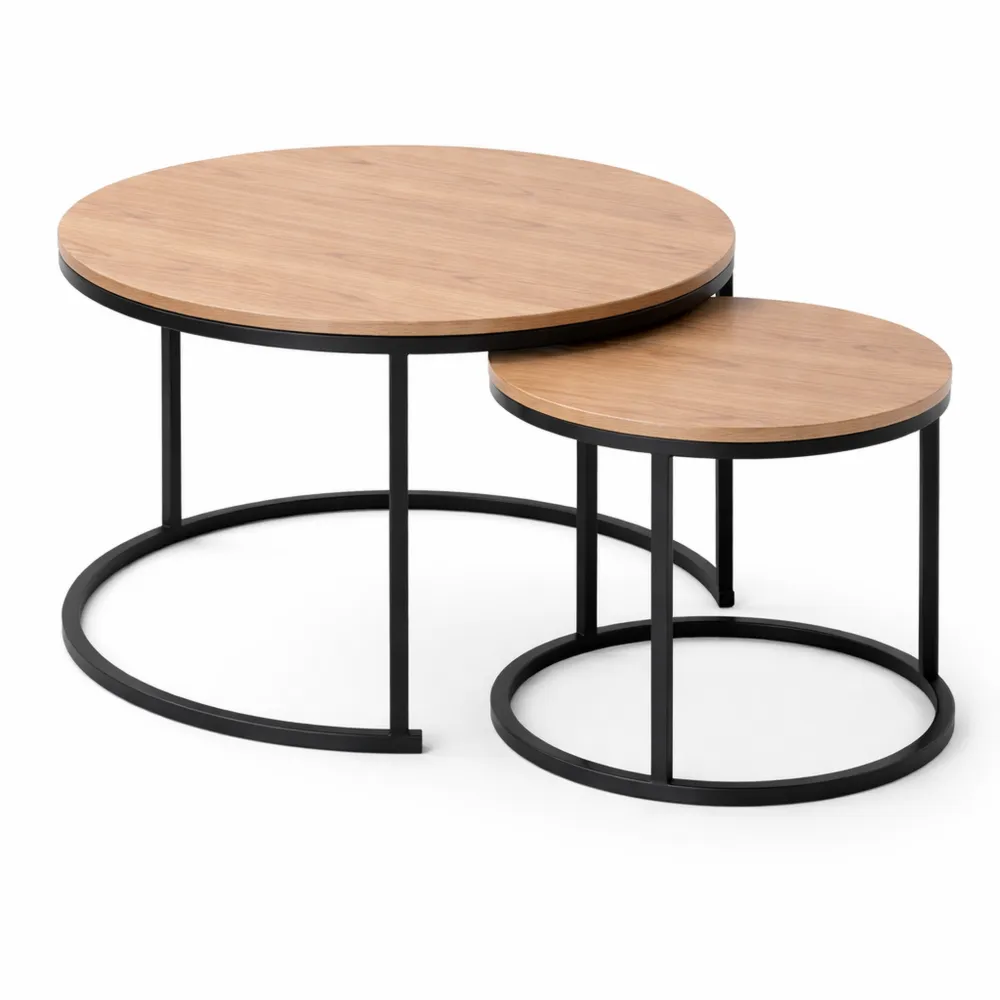 Runde Couchtische im Holzdesign mit Metallbeinen, modular und platzsparend