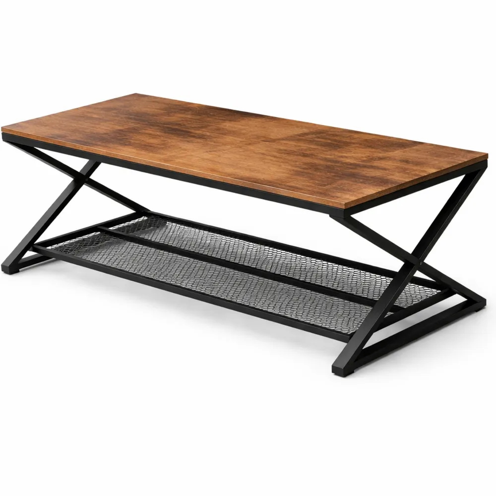 Rechteckiger Couchtisch mit Stauraum, Holz-Metall, Grau, 100x60x45 cm