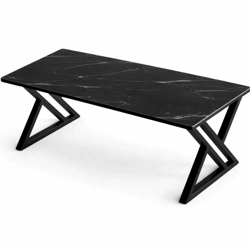 Moderner Couchtisch aus Holz mit Stauraum, X-Streben, Schwarz