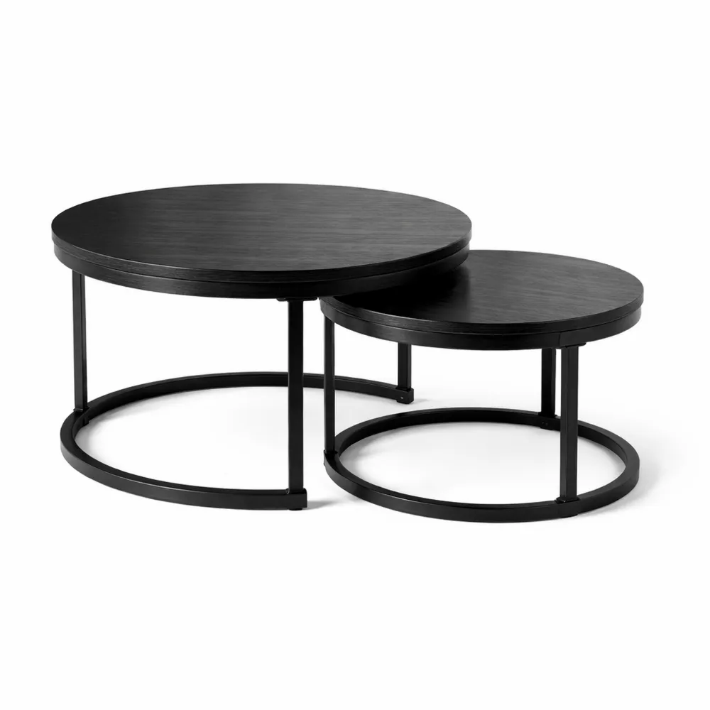 Runde Beistelltisch-Set aus Holz und Metall, Modern für Wohnzimmer und Schlafzimmer