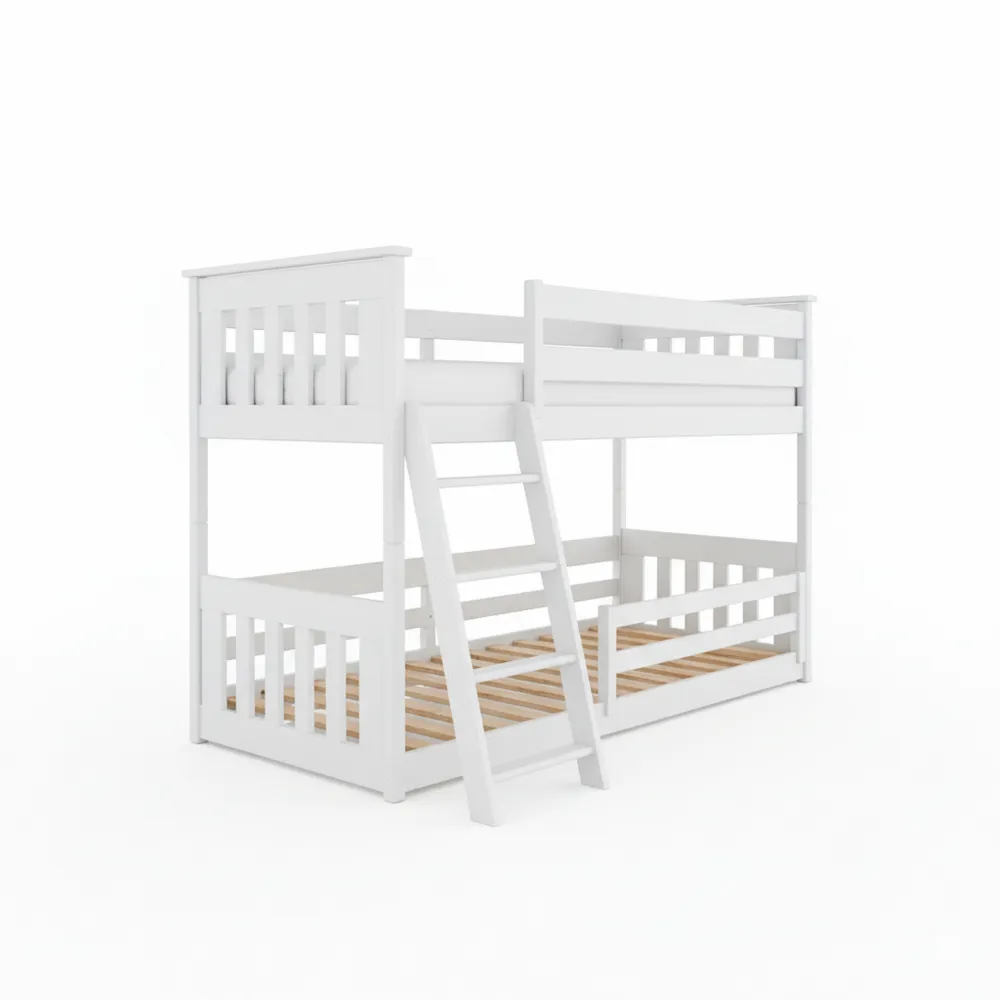 Kinderhochbett 90x200 cm mit Absturzsicherung und Lattenroste, weiß