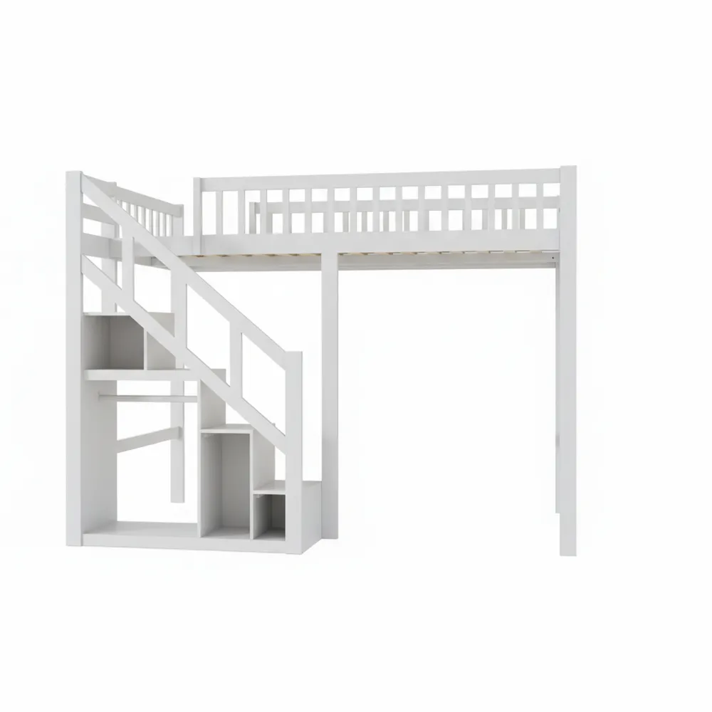 Platzsparendes Kinder-Hochbett 140x200 mit Treppenregal