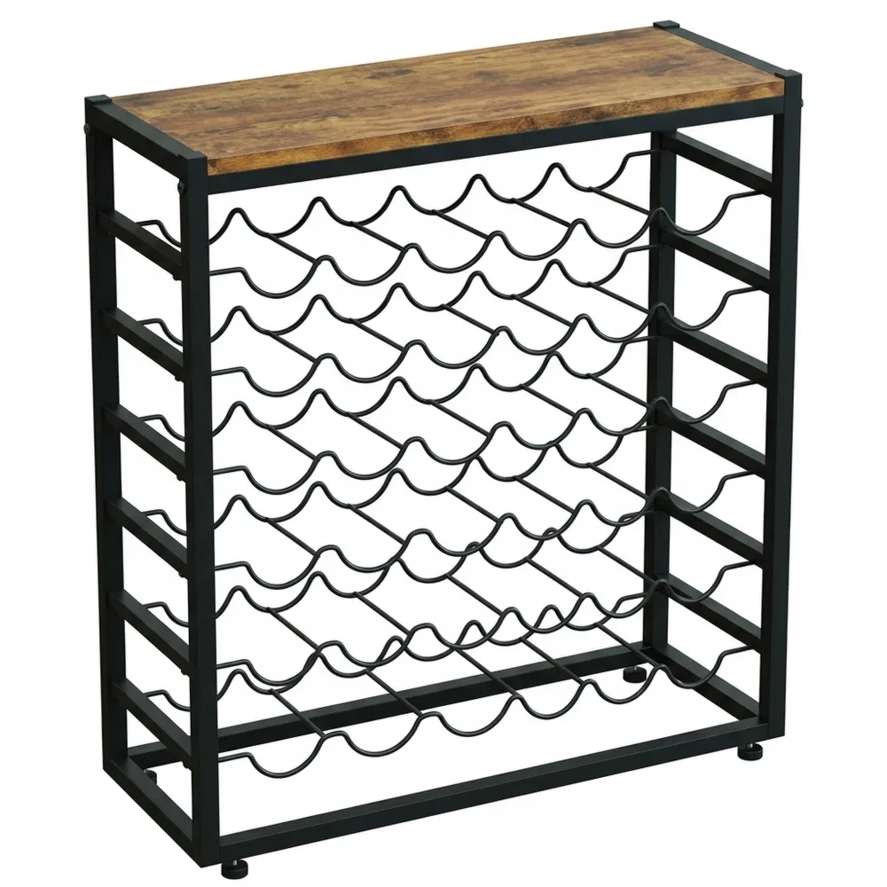 Weinregal für 30 Flaschen mit 6 Etagen aus Metall, ideal für Keller und Bar, mit Tischplatte 59 x 30 x 88 cm, Vintage Look