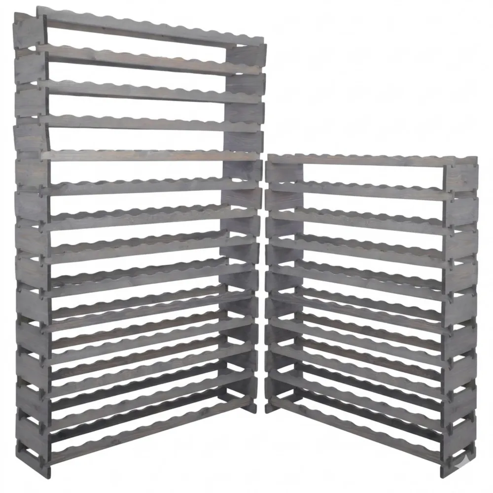 Modulares Weinregal für 168 Flaschen, modernes Holzdesign, graues Flaschenregal, Abmessungen 191x122,4x28 cm