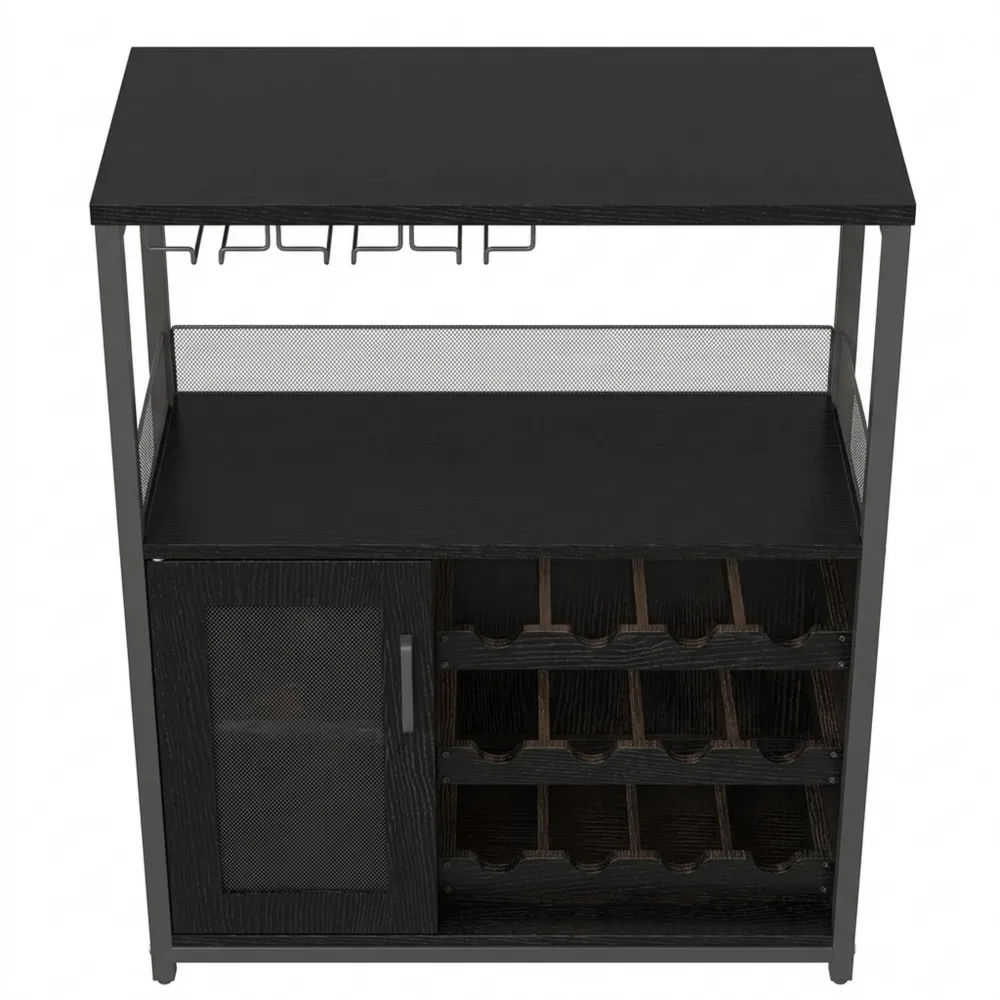 Industrieller Schrank mit Weinregal und Glasaufbewahrung