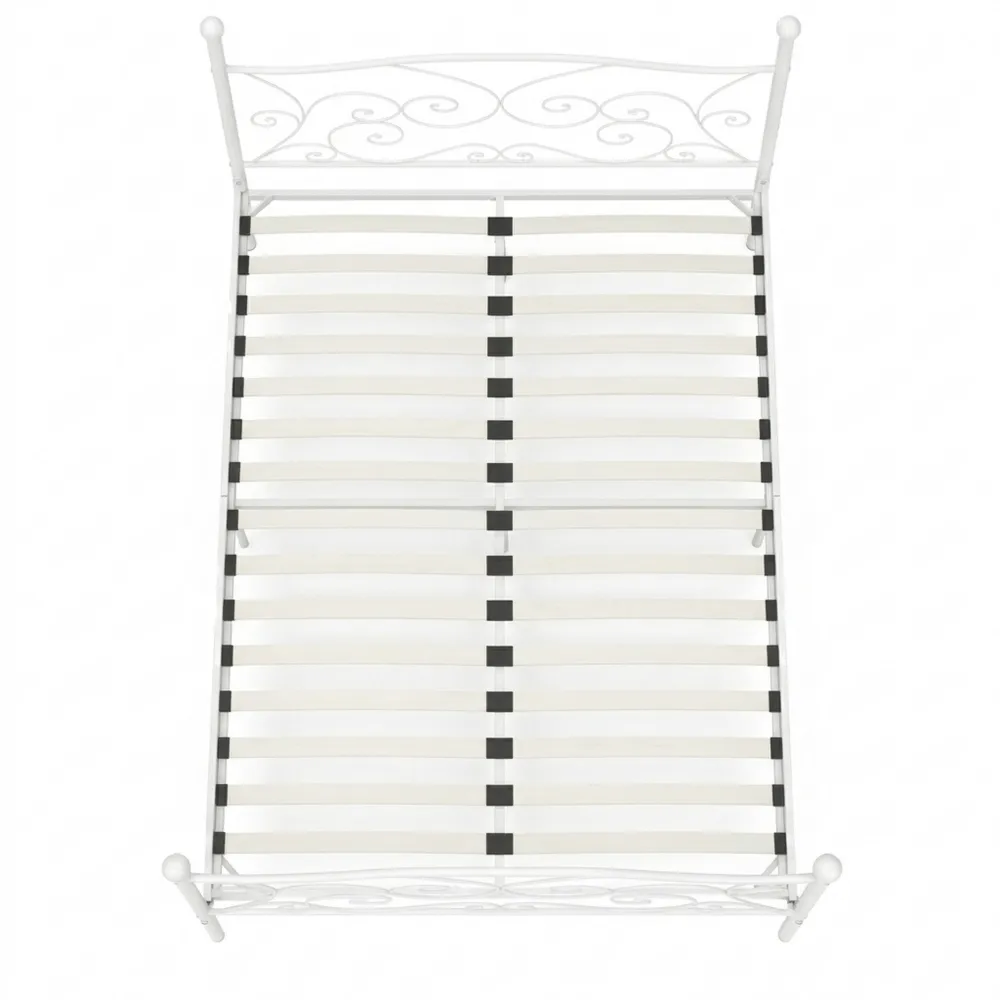 Metallbettgestell mit Lattenrost, Doppelbett für Schlafzimmer, weiß, 140x200 cm