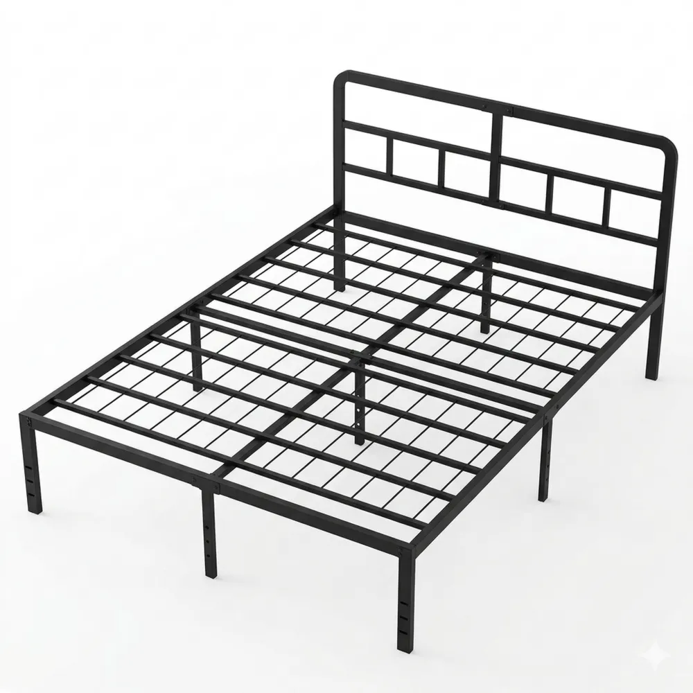 Metallbett 180x200 cm mit geschwungenem Kopfteil und Stauraum