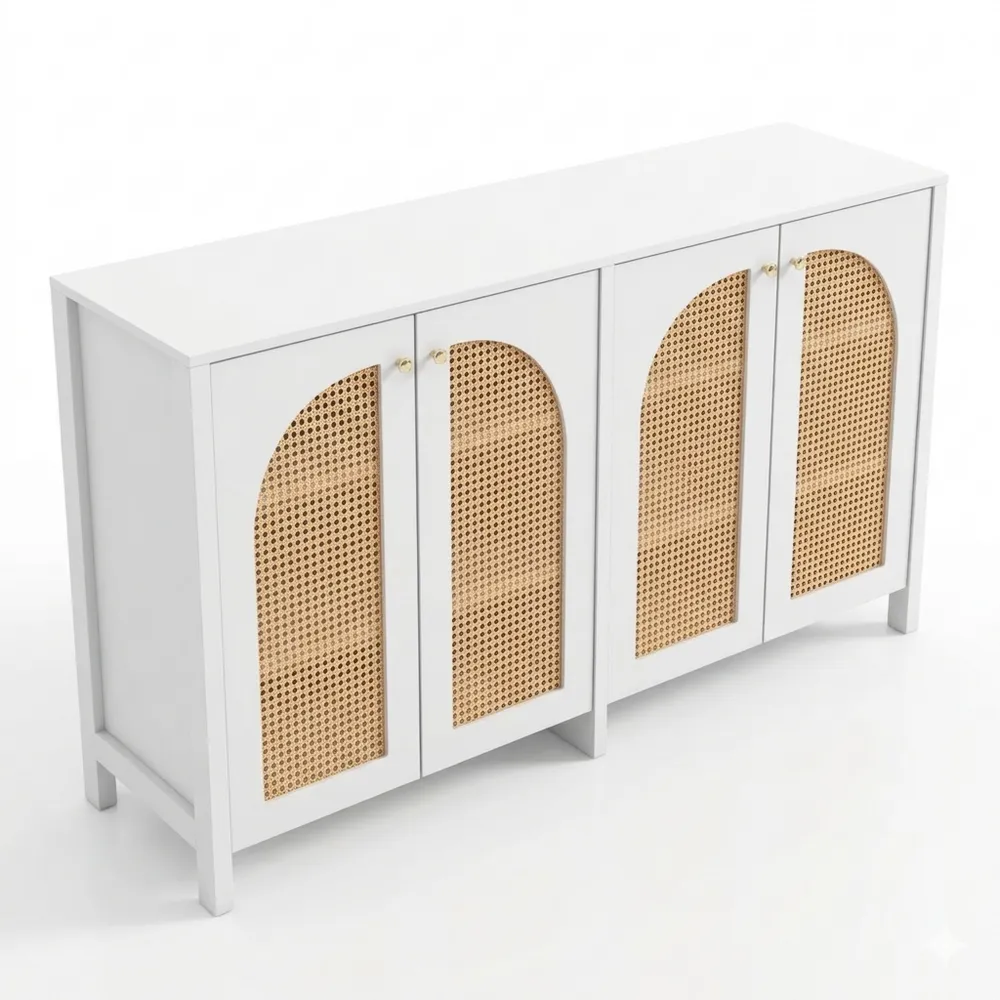 Moderner Beistellschrank mit Rattantüren und verstellbaren Ablagen, Vielseitiger Stauraum für Wohn- und Esszimmer