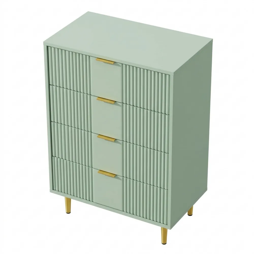 Schlafzimmerkommode mit 4 Schubladen und Vintage-Griffen, 60 cm Breite, Olivgrün