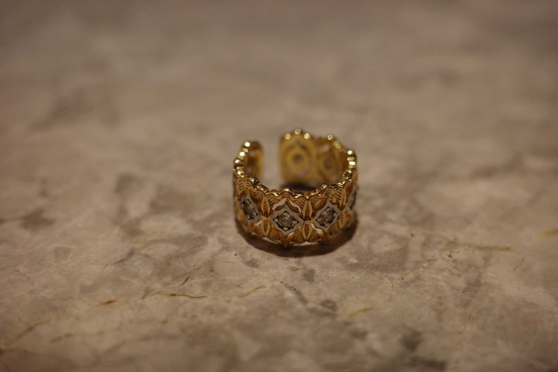 The Saturn Lace Ring – Two-Tone Gilded Filigree & Diamond Heart Lattice