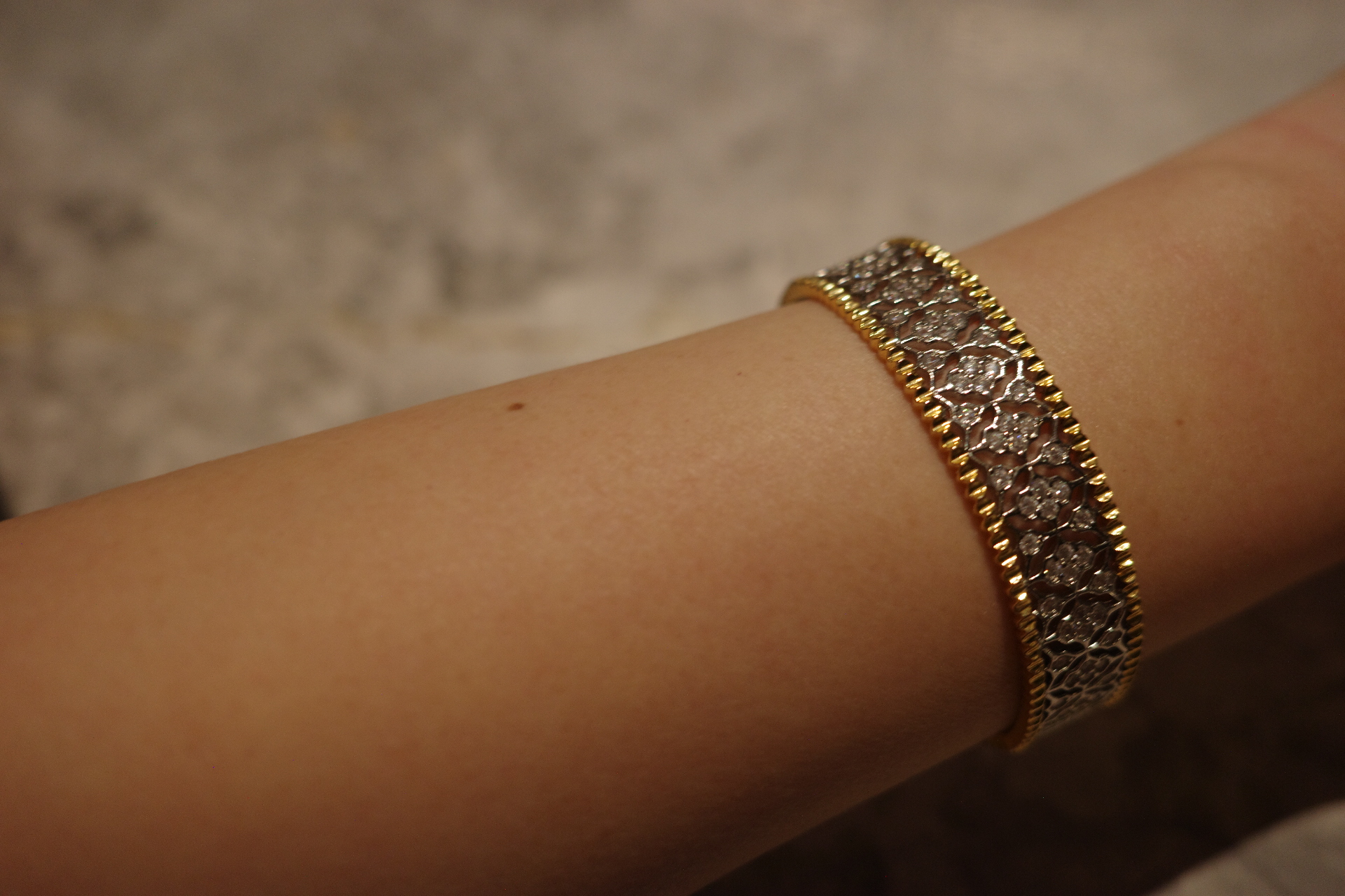 The Saturn Infinite Lace Cuff – Two-Tone Gilded Filigree & Full-Pavé Diamond Bangle