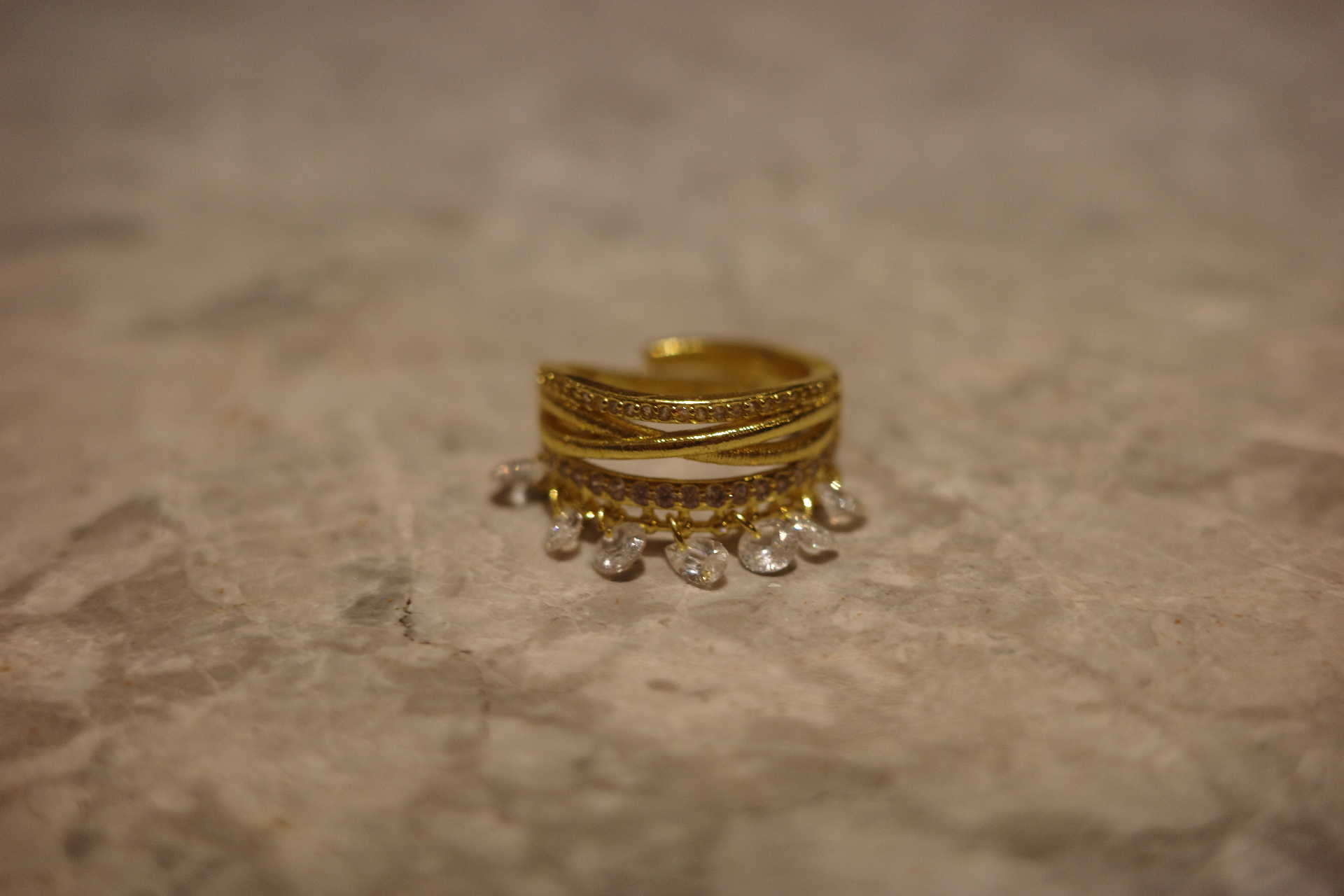 The Venus Chandelier Ring – Triple-Tiered French Tassels & Gilded Lace