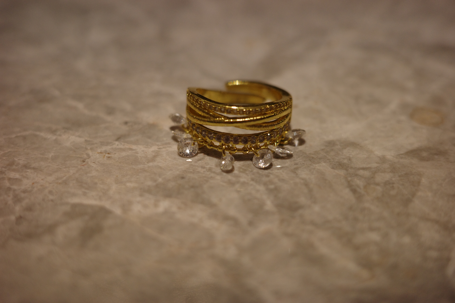 The Venus Chandelier Ring – Triple-Tiered French Tassels & Gilded Lace