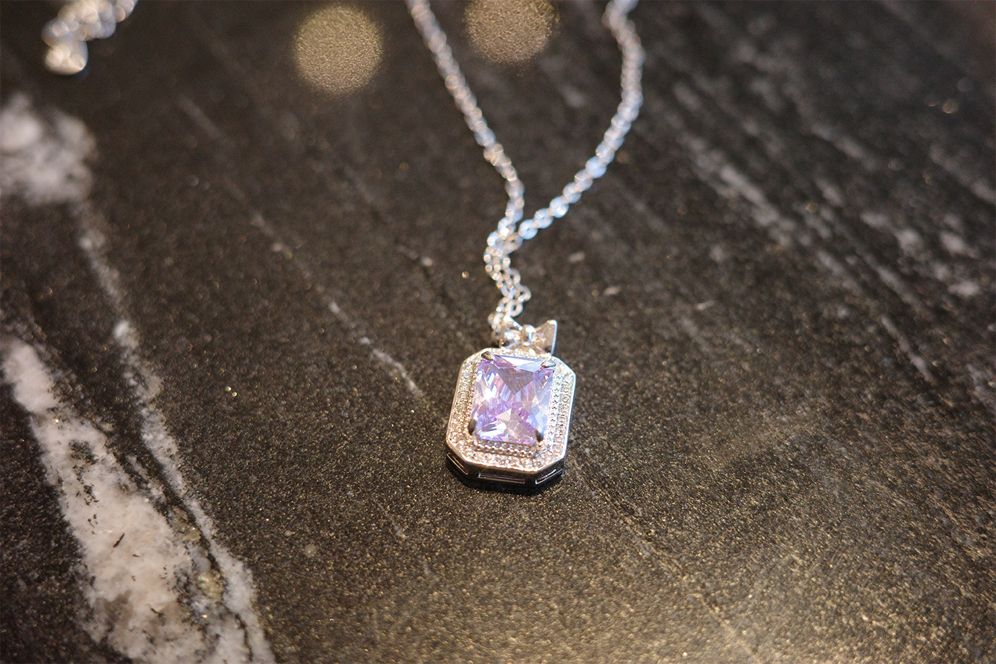 The Moon Elixir Pendant – Lavender Zirconia Perfume Vial & Bowknot Necklace