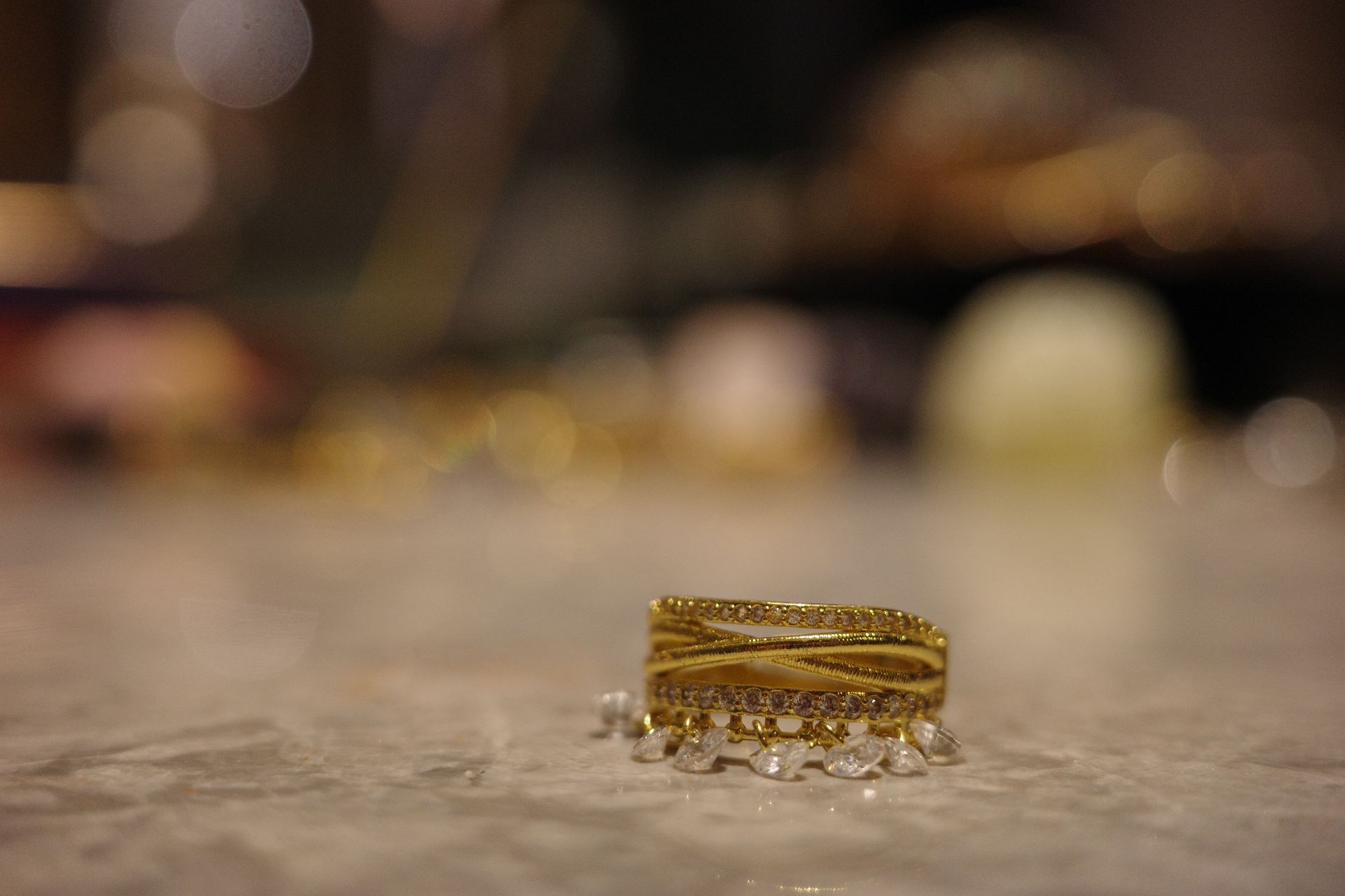 The Venus Chandelier Ring – Triple-Tiered French Tassels & Gilded Lace
