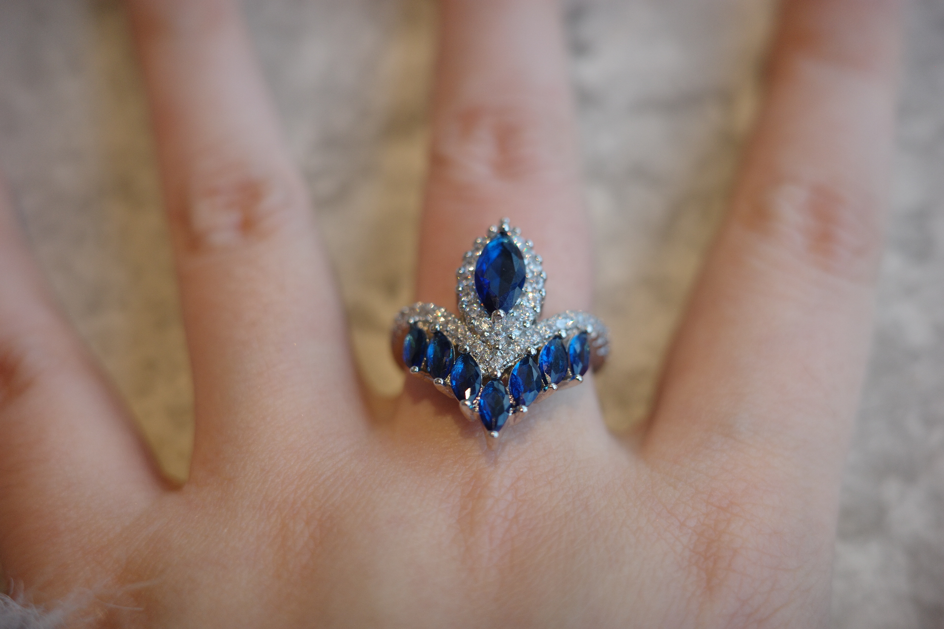The Mercury Sovereign Ring – Royal Blue Carbon Diamond & Celestial Crown