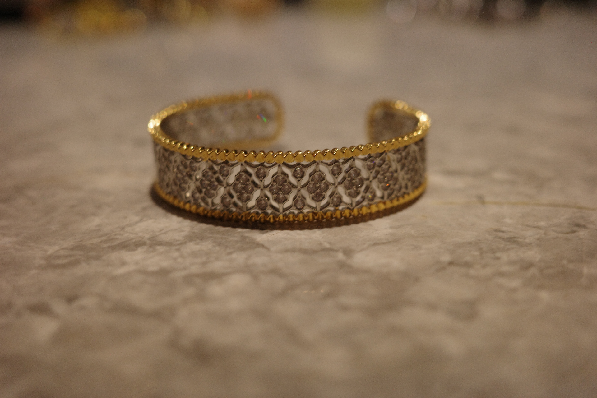The Saturn Infinite Lace Cuff – Two-Tone Gilded Filigree & Full-Pavé Diamond Bangle