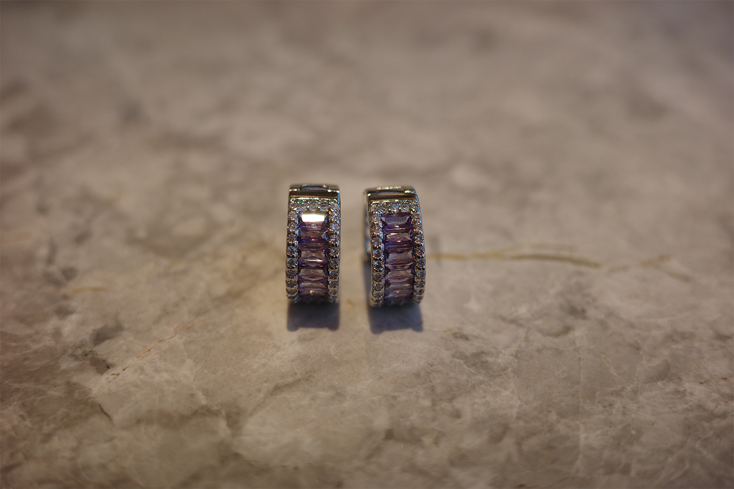 The Moon Cathedral Earring – Deep Violet Zirconia & Gilded Lattice Filigree