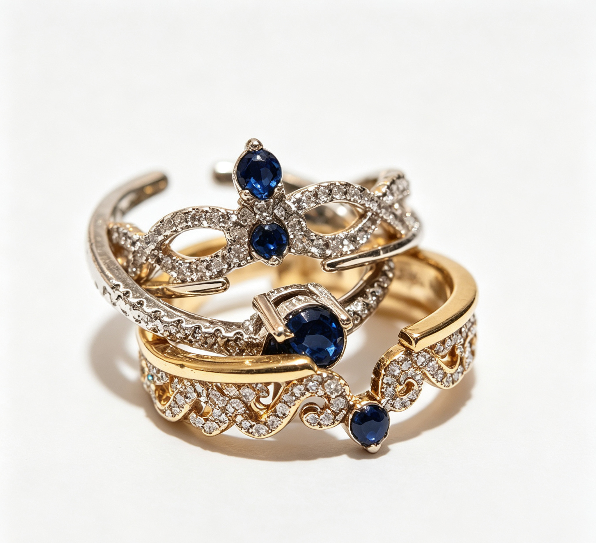 OR-YÉNA | The Solar Trinity Set – 3-Piece Stackable Crown & Radiant Halo Ring