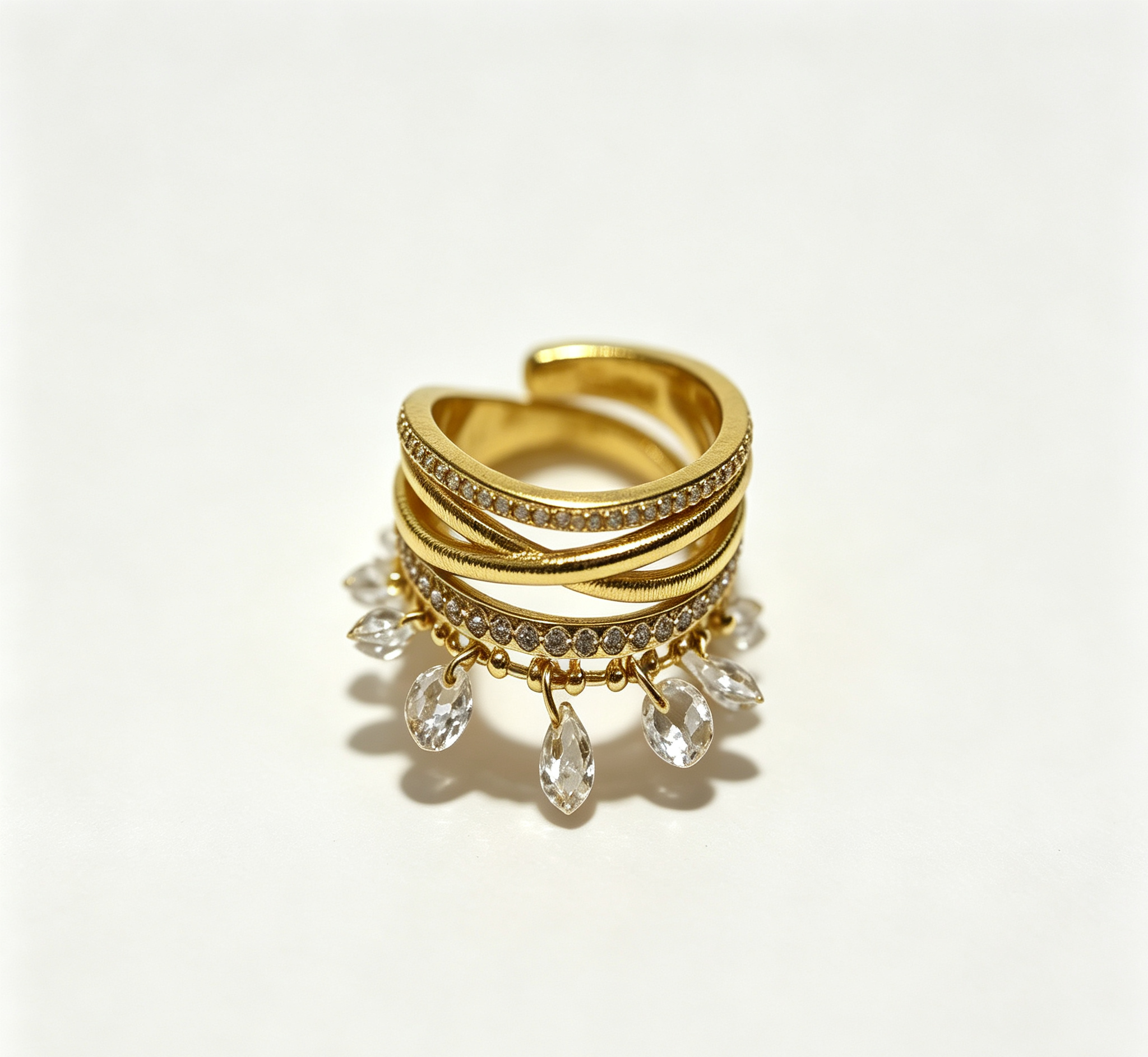 The Venus Chandelier Ring – Triple-Tiered French Tassels & Gilded Lace