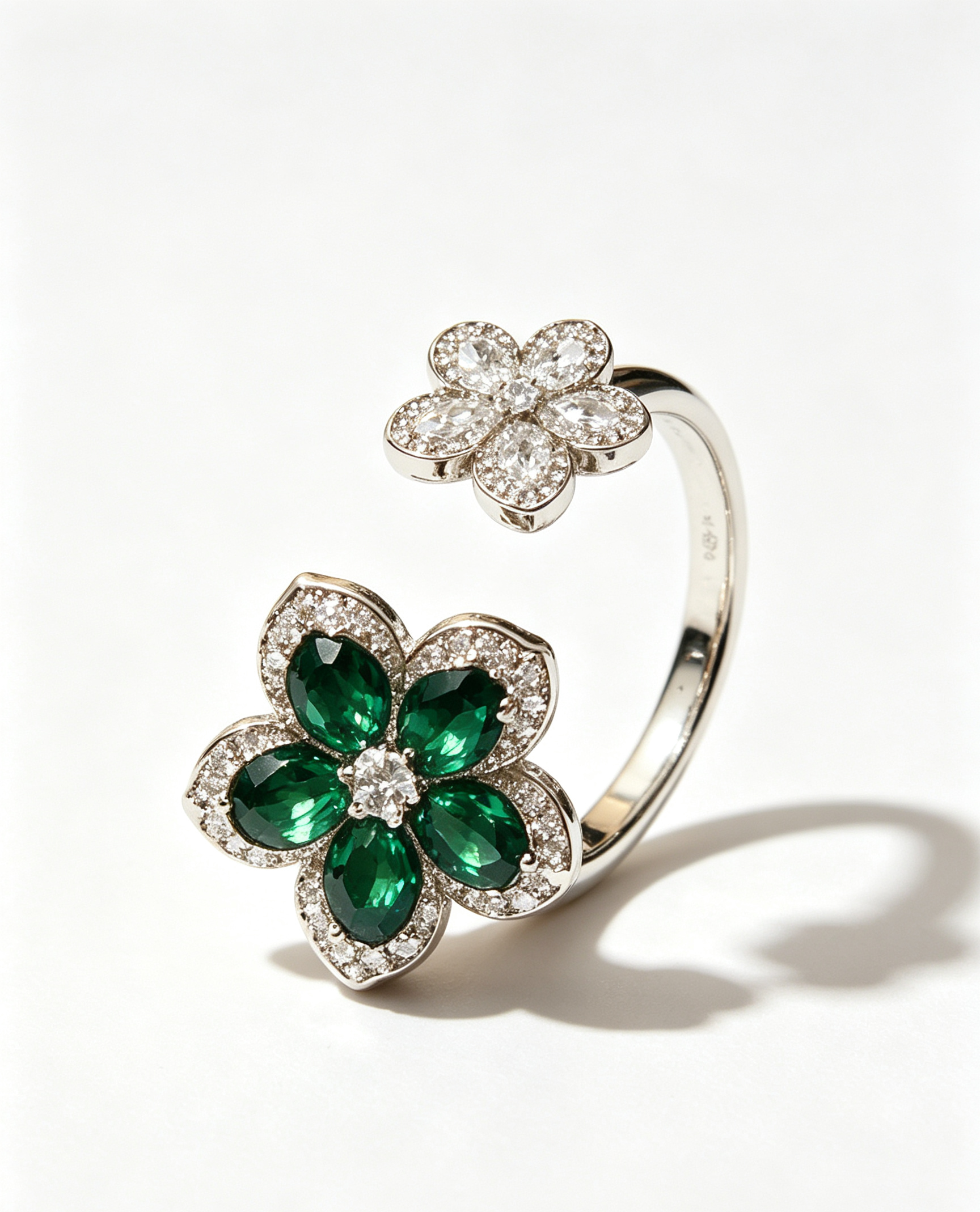 The Jupiter Emerald Garden Ring – Floral Blossom & Gilded Stardust Lattice