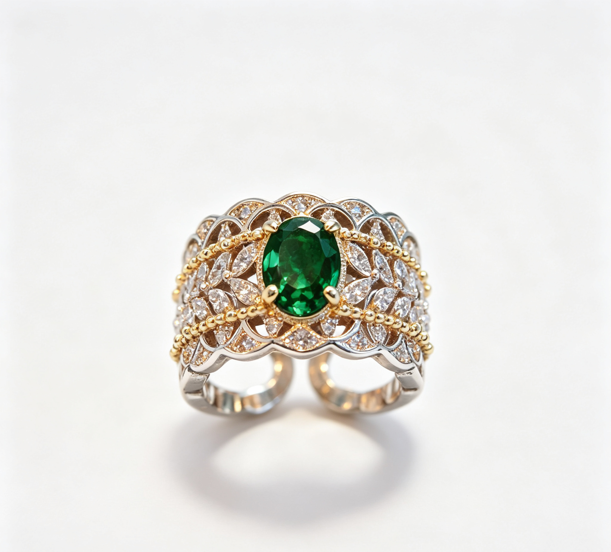 The Jupiter Sovereign Ring – Two-Tone Gilded Lace & Imperial Emerald Gem