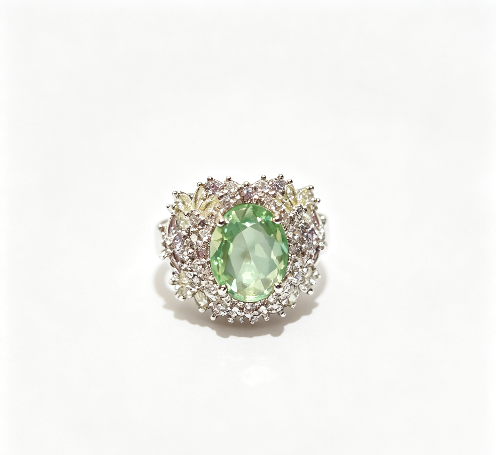 The Jupiter Verve Ring – Mint-Green Zirconia & Full-Pavé Halo Lattice