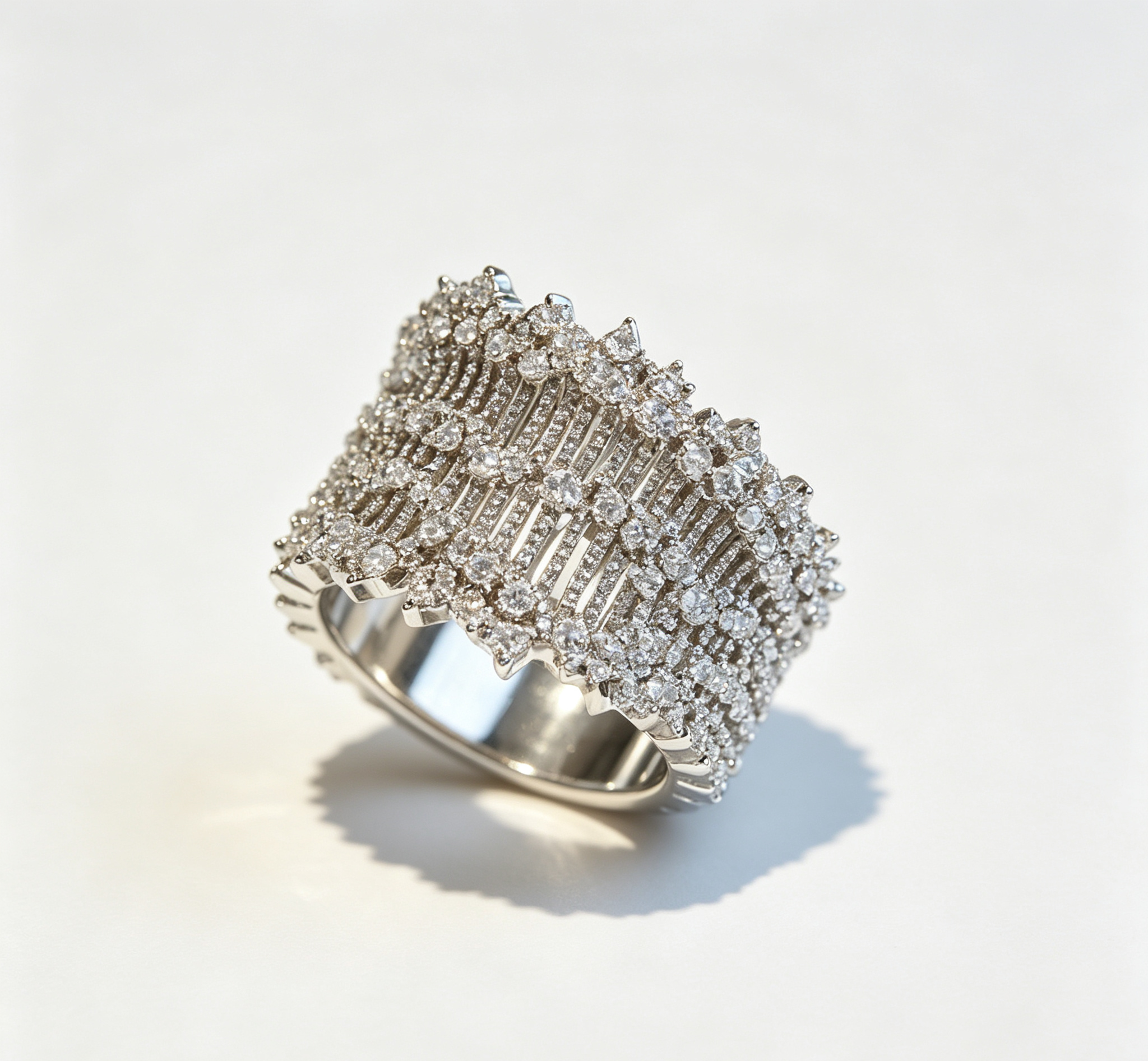 The Moon Lyre Ring – Parallel Gold Strings & Stardust Constellation